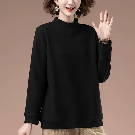冬季加肥加大码卫衣女加绒加厚宽松显瘦套头中长款半高领打底衫女图片