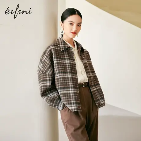【商场同款】伊芙丽短款毛呢大衣冬季女格纹羊毛大衣1CB170681图片