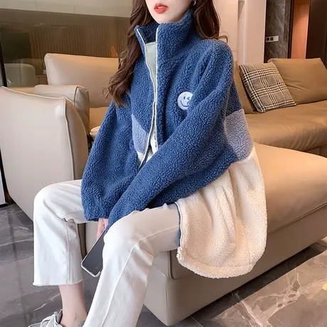 唐狮立领摇粒绒外套女冬季2023新款韩版百搭加绒加厚秋冬休闲上衣图片