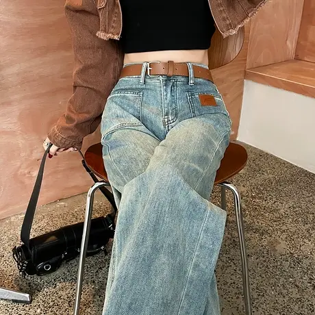 蓝色高腰阔腿牛仔裤女2024春秋新款宽松显瘦垂感直筒拖地裤长裤子商品大图