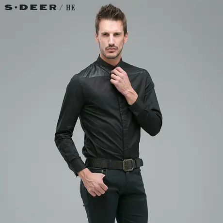 sdeerhe圣迪奥男装时尚简约个性拼接长袖衬衫H14170582商品大图