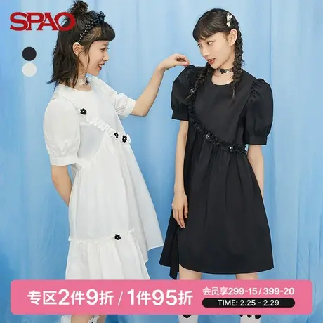 SPAO女士连衣裙夏季新款少女不规则泡泡袖连衣裙SPOWC23S33图片