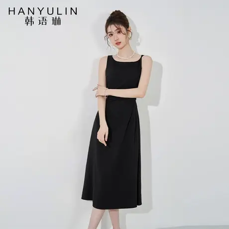 小众设计连衣裙2025新款女夏季法式气质收腰显瘦黑色无袖中长裙子图片