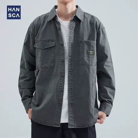 hansca工装衬衫外套男宽松复古日系春季新款潮牌大码纯棉休闲长袖图片