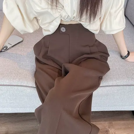 九分直筒西装裤女2023春秋新款高腰显瘦小个子休闲烟管萝卜直筒裤图片
