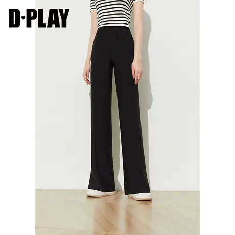 DPLAY2023夏新超模裤松紧高腰休闲立体挺缝线垂感空气开衩直筒裤图片