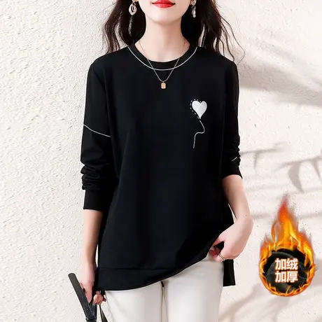 秋冬季加绒卫衣女宽松加肥大码女装中年妈妈减龄百搭加厚显瘦上衣图片