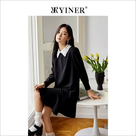 *【娃娃裙】YINER音儿奥莱女装2022春新毛边领荷叶摆连衣裙图片