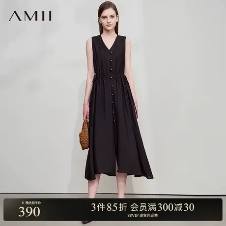 AMII【莱赛尔连衣裙】25夏法式气质无袖长款连衣裙抽褶收腰连衣裙图片