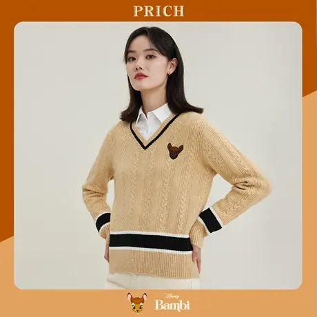 PRICH商场同款针织衫【小鹿斑比系列】新品秋冬新V领短款毛衣女图片