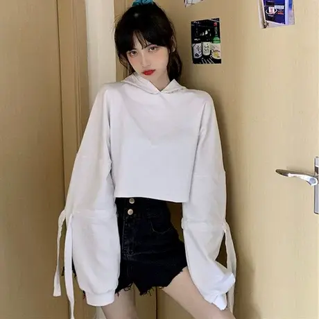 短款卫衣女宽松韩版ins连帽上衣设计感小众春秋薄款oversize外套图片