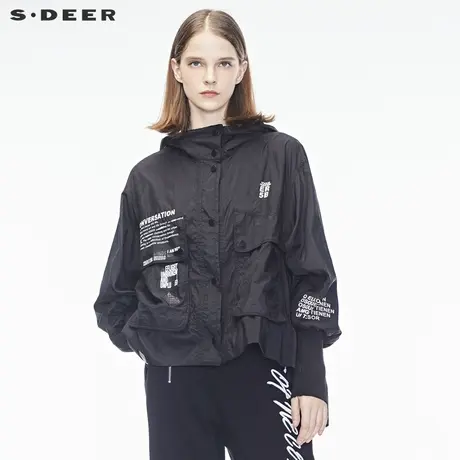 sdeer圣迪奥2019春装新品占领连帽字母印花立体口袋外套S18382227图片