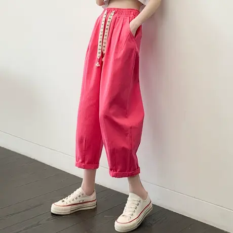 裤子女爆款流行小个子休闲裤八分哈伦裤萝卜裤2023新款九分灯笼裤图片