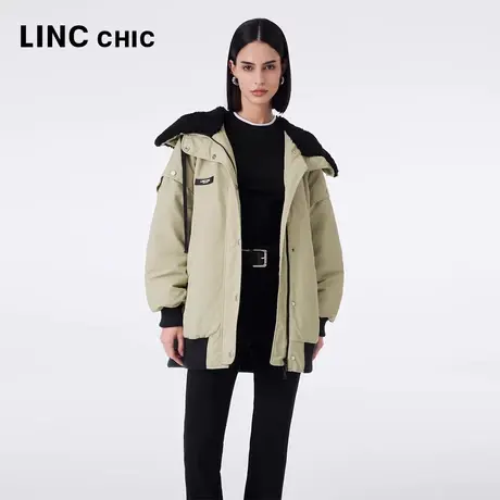 LINCCHIC金羽杰羽绒服女2023秋冬新款潮酷量感大披肩帽中长款夹克图片