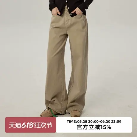 omont蛋挞家 复古灰绿色廓形牛仔裤2025春设计感高腰显瘦阔腿裤子图片
