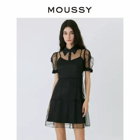 【杨紫同款】MOUSSY 优雅泡泡袖欧根纱衬衫连衣裙女028GSG30图片