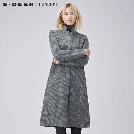 sdeer圣迪奥2018冬装女内敛灰调平驳翻领中长款毛呢外套S16481869图片