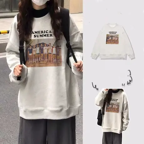 美式复古hiphop潮牌卫衣女2023春秋薄款宽松设计感小众慵懒风外套图片