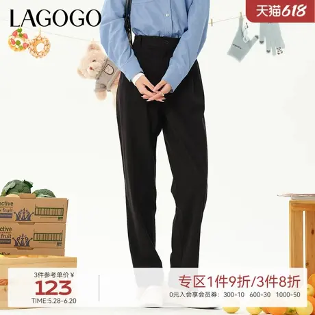LAGOGO黑色高腰休闲裤女拉谷谷冬季新款灯芯绒百搭小个子直筒裤图片