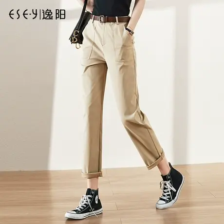 逸阳工装裤女士2025春季款抗皱卡其宽松高腰显瘦九分哈伦休闲裤子图片