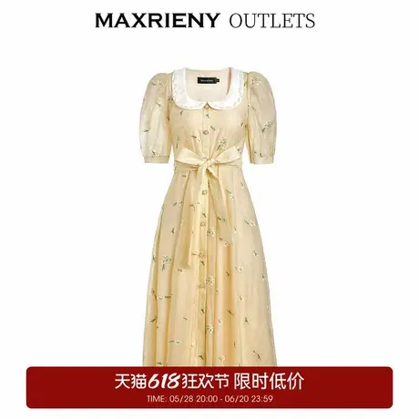 【奥莱】MAXRIENY风铃花娃娃茶歇裙夏复古短袖蕾丝连衣裙图片