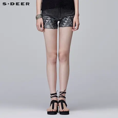 sdeer圣迪奥2019女夏装蓝调漆印网纱拼接无袖连衣裙S17281228图片