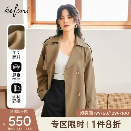 伊芙丽2021年新款冬装外套短款学院风收腰薄款风衣女小个子图片