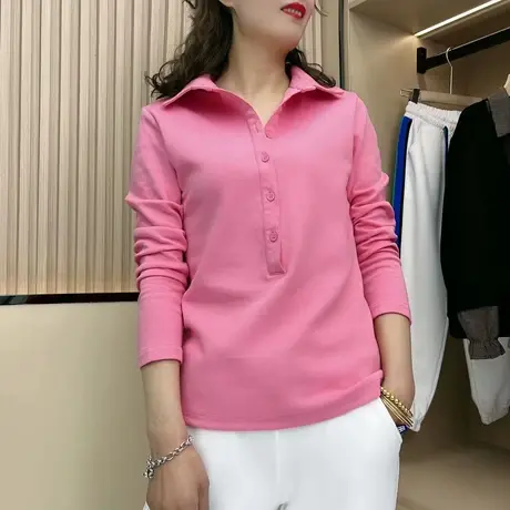 长袖t恤女2023新款春季体恤小衫polo领韩版时尚百搭休闲显瘦上衣图片