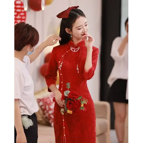 订婚旗袍敬酒服新娘改良年轻款中式高级感小个子女夏季秋季回门服图片