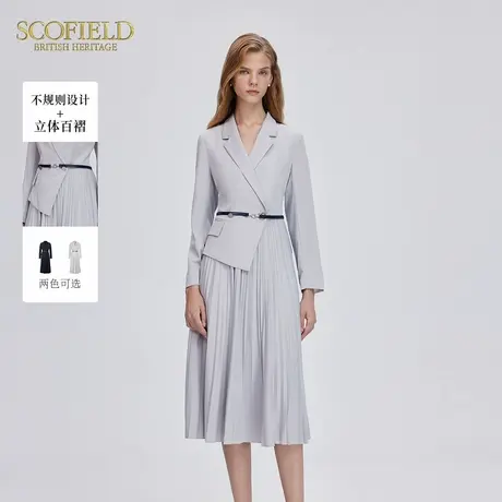Scofield女装干练西装领假两件连衣裙收腰裙子秋季裙子图片