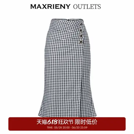【奥莱】MAXRIENY格纹抽褶半身裙女春款复古通勤包臀短裙图片