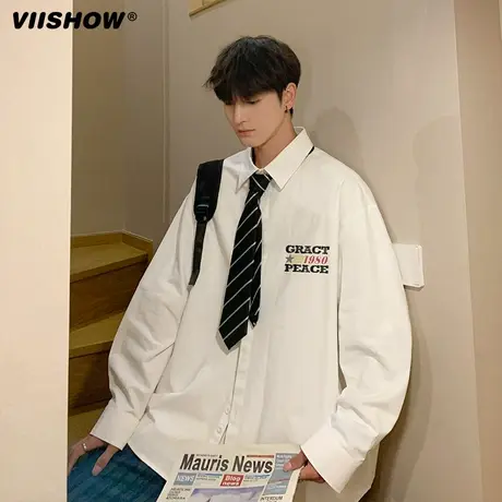 VIISHOW日系cityboy白色衬衫男休闲百搭时尚外套潮流工装长袖衬衣图片