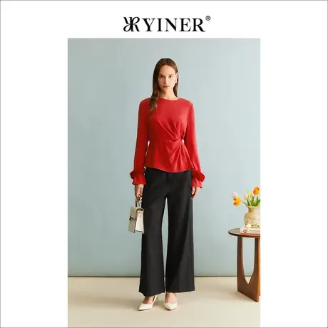YINER音儿冬季女装法式优雅弹力通勤长裤羊毛直筒休闲裤图片