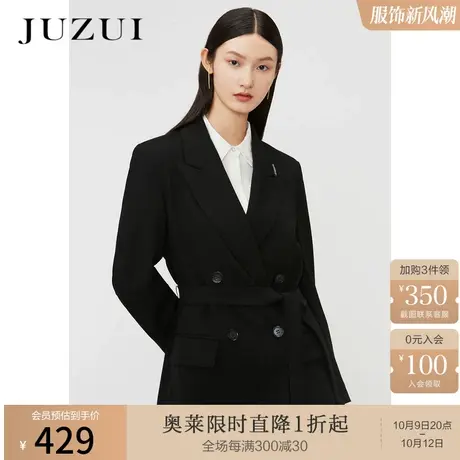 JUZUI玖姿春秋新款黑色气质通勤职业气质系带女西装时尚外套图片