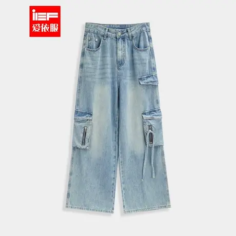 IEF/爱依服裤子2025夏季新款美式街头时尚休闲百搭通勤牛仔阔腿裤图片