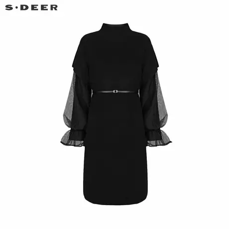 sdeer圣迪奥女装圆领网纱收腰针织连衣裙套装S223Z1470图片