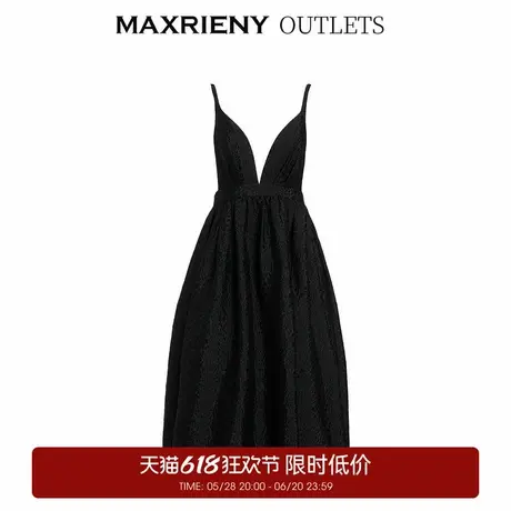 【奥莱】MAXRIENY提花吊带小黑裙女春款V领无袖连衣裙子图片
