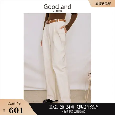 Goodland美地女装2023冬季百搭阔腿长裤水洗牛仔裤 休闲裤图片