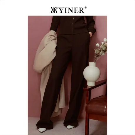 YINER音儿女装冬季羊毛职场肌理感长裤通勤风直筒休闲裤图片