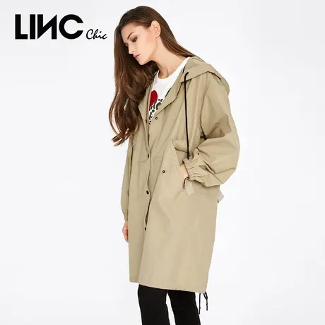 LINC金羽杰风衣外套女2023秋季新款英伦风连帽中长款女款风衣女装图片