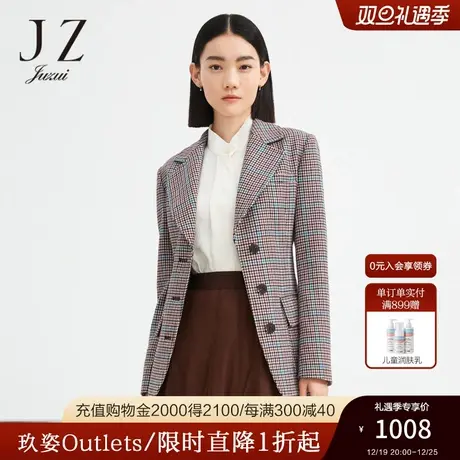 JZ玖姿商场同款千鸟格外套女装2022秋季新款通勤西装JWBQ40107图片