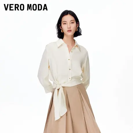 Vero Moda衬衫2025秋季新款尖领底摆系带垂感七分袖上衣325331003商品大图