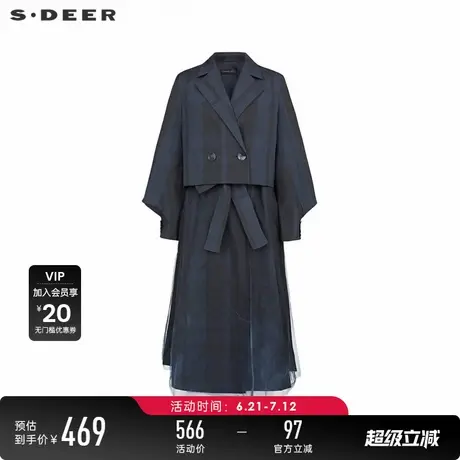 sdeer圣迪奥女装格纹网纱收腰西装外套连衣裙套装S233Z1420图片