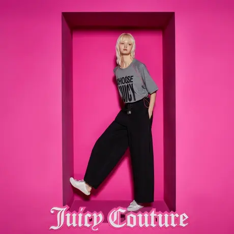 Juicy Couture橘滋23新款潮酷绣花大阔腿女休闲裤图片