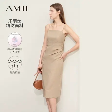 Amii2025夏新款优雅通勤修身显瘦立裁吊带裙连衣裙女小黑裙子图片