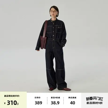 omont蛋挞家 复古宽松直筒牛仔裤春季新高腰显瘦原色连体裤子图片