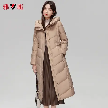 雅鹿连帽羽绒服女中长款2022冬季新款休闲宽松保暖外套长过膝高端图片