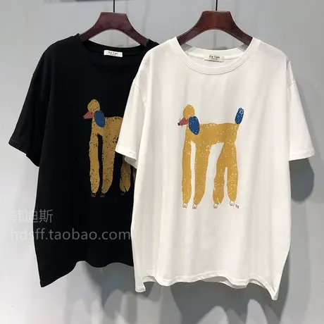 2025夏装 韩国东大门新款趣味卡通动物图案宽松中长款短袖T恤女潮图片