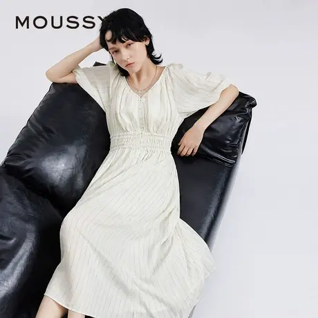 MOUSSY 2025夏季新品法式优雅V领条纹衬衫连衣裙女028ISA33-1002图片
