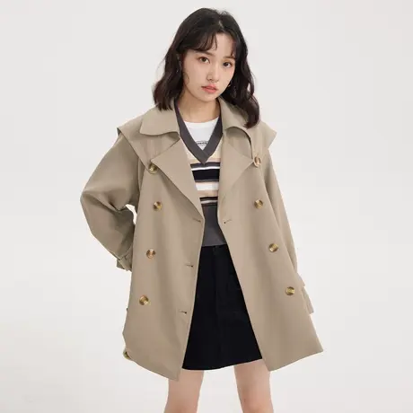 尔给秋季卡其色休闲高级感英伦复古风衣外套女2022年新款中长款图片